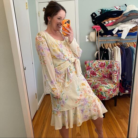 Vintage Metaphor 90s Pastel Yellow Pink Maxi Dress With Shawl Jacket 8 M - Picture 5 of 12